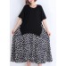 Women black Cotton tunic dress Casual pattern patchwork false two pieces oversized Summer Dresses