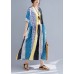 Elegant multicolor cotton dresses plus size Sewing o neck patchwork Kaftan Summer Dresses