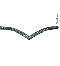 Teal and Silver  Double Crystal V Browband with quick release buttons