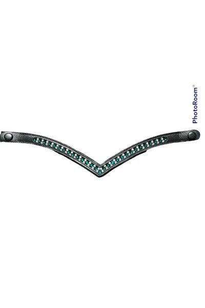 Teal and Silver  Double Crystal V Browband with quick release buttons