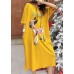 Unique yellow print cotton quilting dresses Indian Shape o neck Half sleeve Kaftan Summer Dress