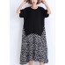 Women black Cotton tunic dress Casual pattern patchwork false two pieces oversized Summer Dresses